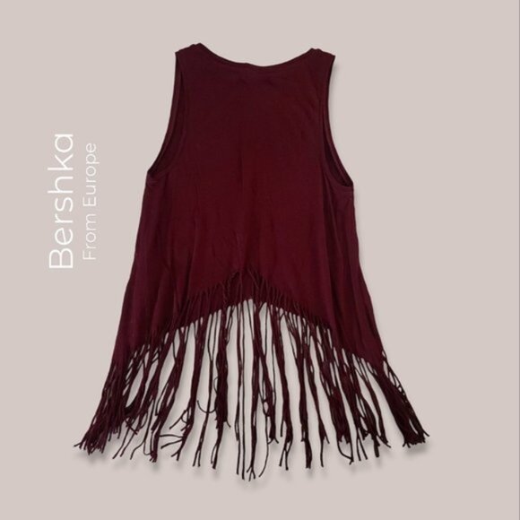 BERSHKA Europe- A Waist Tassle Tank Top- Bergundy- Size S - Picture 1 of 7